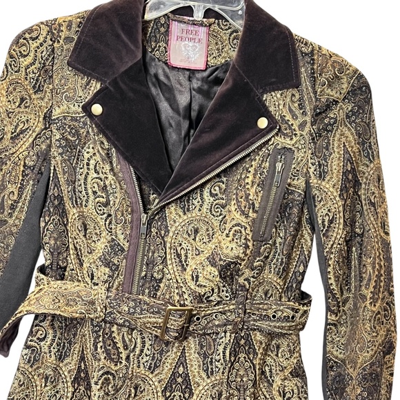 Free People Paisley Velvet Snap Down Collar Belted Jacket Coat - Picture 4 of 11
